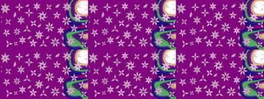 Raster illüstrasyonu. Şirin çiçekli eskiz deseni ve mor renkli yapraklar, suluboya çiçek deseni, duvar kağıdı, kart veya kumaş için fayanslı.