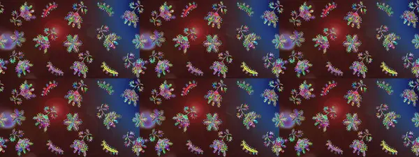 Çiçek buketleriyle klasik tarzda kusursuz desenler. Raster illüstrasyonu. Kahverengi, mor ve mavi renklerde.