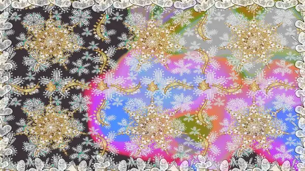 Raster altın çiçek süsü brokar kumaş ve cam desenli. Altın elementli gri renkler. Çiçek desenli altın metal. Kusursuz altın desen.