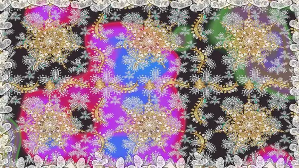 Dekoratif simetri arabesk. Kusursuz ortaçağ çiçek deseni. Raster illüstrasyonu. Gri renklerde altın. Doğum günü, davetiye ya da afiş için tebrik kartı.