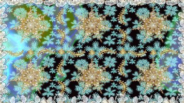 Damask altın soyut çiçek nötr renklerde pürüzsüz desen. Süslü dekorasyon. Raster illüstrasyonu.