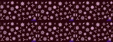 Şirin çiçekli eskiz deseni ve kahverengi renkli yapraklar, suluboya çiçek deseni, duvar kağıdı, kart veya kumaş için fayanslı. Raster illüstrasyonu.