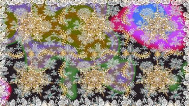 Kusursuz oryantal klasik altın desen. Gri renklerde altın tekrarlayan elementler içeren Raster soyut arkaplanı.