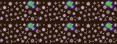 Dallı bahar çiçekleriyle desen, kahverengi renklerle çiçek siluetiyle desen. Raster deseni.