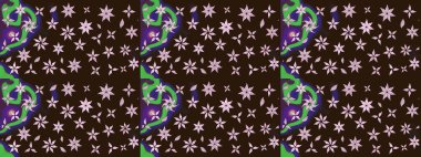 Raster illüstrasyonundaki çiçek desenli çizim. Kahverengi renkte çiçekler.