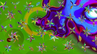 Yumuşak, bahar çiçekli arka plan. Çiçekli karalama şeklinde Raster çiçek deseni. Yeşil renkte çiçekler.