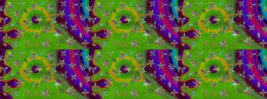 Sevimli çiçek raster deseni. Sketch Colour Spring Theme eskiz kalıbı. Düz Çiçek Elementleri Tasarımı. Yeşil renkte çiçekler.