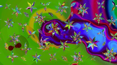 Yeşil renkli çiçekler. Düz Çiçek Elementleri Tasarımı. Renkli Yaz Temalı eskiz kalıbı. Sevimli çiçek raster deseni.