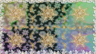 2019 Noel 'i, kar tanesi, yeni yıl. Gri renklerde ve altın elementlerle klasik, pürüzsüz desen.