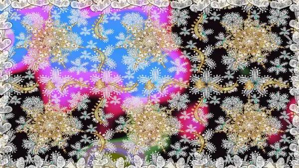 Raster illüstrasyonu. Raster altın desen. Doğu tarzı arabesk. Kusursuz altın desenli bukleler. Altın elementli gri renkler.