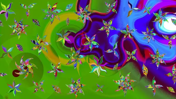 Yumuşak, bahar çiçekli arka plan. Çiçekli karalama şeklinde Raster çiçek deseni. Yeşil renkte çiçekler.