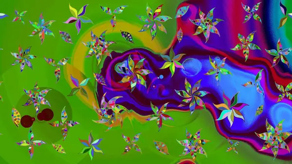 Yeşil renkli çiçekler. Düz Çiçek Elementleri Tasarımı. Renkli Yaz Temalı eskiz kalıbı. Sevimli çiçek raster deseni.