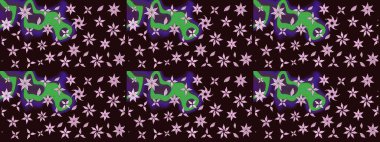 Renkli Bahar Teması eskiz kalıbı. Raster Modaya uygun kumaş deseni. Düz Çiçek Elementleri Tasarımı. Kahverengi renkli şirin çiçek deseni.