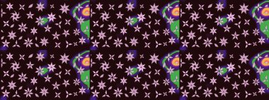 Şirin çiçekli, desenli, kahverengi renkli bir eskiz deseni. Tekstil için suluboya eskiz deseni. El çizimi çiçek çizimi deseni (fayans)).