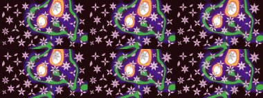 Raster illüstrasyonu. Çiçek desenli çizim. Kahverengi renkli çiçekler. Asya tekstil tarzında. Raster illüstrasyonu.