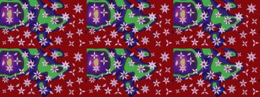 Raster illüstrasyonundaki çiçek desenli çizim. Düz Çiçek Elementleri Tasarımı. Renkli Bahar Teması eskiz kalıbı. Süslü kumaş deseni.