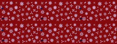 Elle çizilmiş çiçek desenli Raster çizimi. Çocuksu tasarım. Kırmızı arka planda. Tekstil, kumaş, ambalaj, hatıra defteri için güzel çiçek arkaplanı..