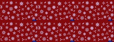 Tekstil, kumaş, ambalaj, hatıra defteri için hoş bir çiçek arkaplanı. Kırmızı arka planda. Elle çizilmiş çiçek desenli Raster çizimi. Çocuksu tasarım.