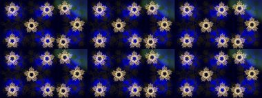 Siyah, mavi ve gri renkte kar tanelerinden oluşan kış deseni. Kış konsepti Düz yatıyordu. Raster illüstrasyonu.