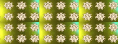 Different snowflake collection raster, winter elements on a golden colors. Raster christmas abstract colorful background with cute snowflake.