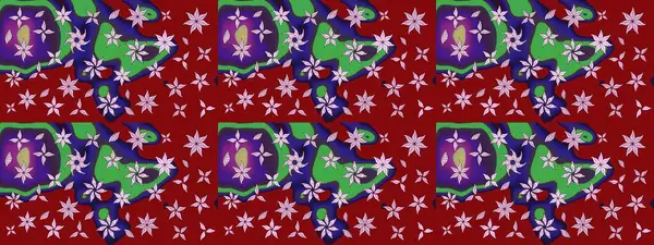 Raster illüstrasyonundaki çiçek desenli çizim. Düz Çiçek Elementleri Tasarımı. Renkli Bahar Teması eskiz kalıbı. Süslü kumaş deseni.