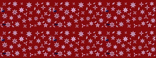 Elle çizilmiş çiçek desenli Raster çizimi. Çocuksu tasarım. Kırmızı arka planda. Tekstil, kumaş, ambalaj, hatıra defteri için güzel çiçek arkaplanı..