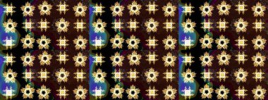 El çizimi, dövme stili karalama, kumaş tasarımı ve Raster illüstrasyonunda kartlar. Sanat terapisi tarzı için kahverengi, siyah ve sarı mandala şeklindeki kar taneleri..