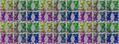 Eski usul. Raster illüstrasyonu. Renkli desenli, yeşil çiçekli ve dekoratif elementli kusursuz desen. Kumaş, tekstil, duvar kağıdı baskısı için. Kusursuz arkaplan.