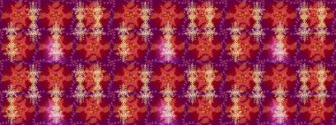 Yuvarlak raster kar tanesi. Raster illüstrasyonu. Soyut kış kırmızı, mor ve pembe süslemeler. Renkli arka planda izole tatlı kar taneleri. Güzel kar tanesi..