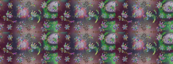 Kahverengi, gri ve yeşil renklerde güzel çiçekleri olan kusursuz desenler, suluboya çiçek desenleri, duvar kağıdı, kart ya da kumaş için fayanslar. Raster..