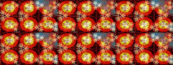 Noel ve yeni yıl moda baskıları için tatil tasarımı. Kırmızı ve sarı kar taneleri. Kar tanelerinin soyut arkaplanlı Noel şablonu. Raster illüstrasyonu.