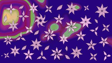 Raster illüstrasyonu. Mavi renklerde. 3D çiçekler, çizim.