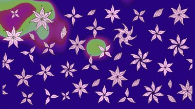 Çok mavi, zarif küçük çiçekler ve mavi renkli komik böcekler, raster desen, illüstrasyon.