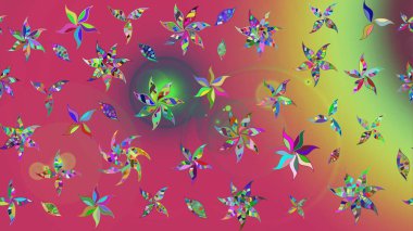 Varicolopink Raster çizimi. Bir sürü pembe soyut çiçekli tropikal eskiz deseni. Küçük çiçekte sevimli çiçek deseni var..