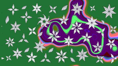 Çiçek ve yapraklı karalama şeklinde Raster çiçek deseni. Yumuşak, yeşil renkli bahar çiçekleri. Raster illüstrasyonu.