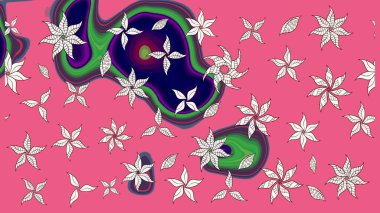 Çiçek desenli çizim. Raster illüstrasyonu. Asya tekstil tarzında. Pembe renkli çiçekler. Raster illüstrasyonu.