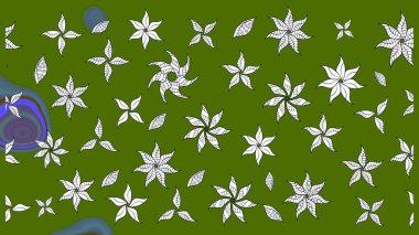 Varicologreen Raster çizimi. Bir sürü yeşil ve soyut çiçekli tropik eskiz deseni. Küçük çiçekte sevimli çiçek deseni var..