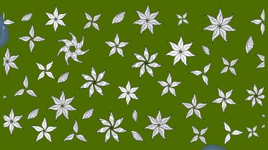 Raster illüstrasyonundaki çiçek desenli çizim. Yeşil renkli çiçekler. Renkli Yaz Temalı eskiz kalıbı. Düz Çiçek Elementleri Tasarımı.