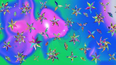 Raster illüstrasyonundaki çiçek desenli çizim. Mavi renkli çiçekler. Renkli Bahar Teması eskiz kalıbı. Düz Çiçek Elementleri Tasarımı.