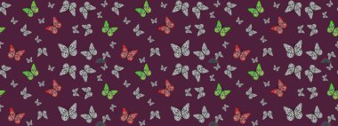 Renkli kelebekler. Web sayfası geçmişleri, duvar kağıtları, tekstil ve yüzey dokuları için mükemmel. Raster illüstrasyonu. Çizim deseni.