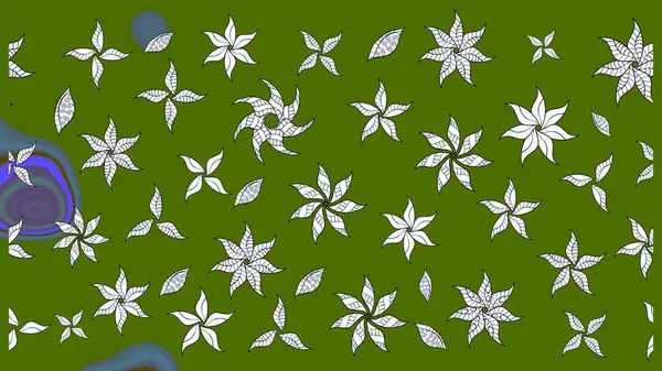 Varicologreen Raster çizimi. Bir sürü yeşil ve soyut çiçekli tropik eskiz deseni. Küçük çiçekte sevimli çiçek deseni var..