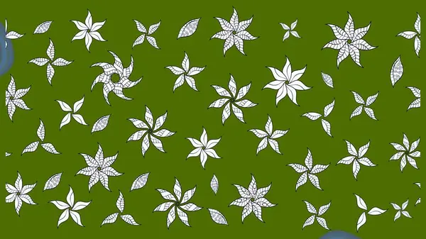 Raster illüstrasyonundaki çiçek desenli çizim. Yeşil renkli çiçekler. Renkli Yaz Temalı eskiz kalıbı. Düz Çiçek Elementleri Tasarımı.