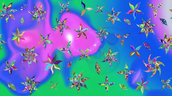 Raster illüstrasyonundaki çiçek desenli çizim. Mavi renkli çiçekler. Renkli Bahar Teması eskiz kalıbı. Düz Çiçek Elementleri Tasarımı.