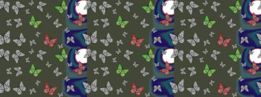 Web sayfası geçmişleri, duvar kağıtları, tekstil ve yüzey dokuları için mükemmel. Şirin Raster çizimi. Kelebekler yeşil renkte çizim yapar.