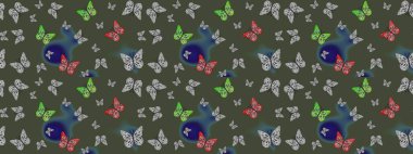 Web sayfası geçmişleri, duvar kağıtları, tekstil ve yüzey dokuları için mükemmel. Raster illüstrasyonu. Çizim kalıbı. Renkli kelebekler.