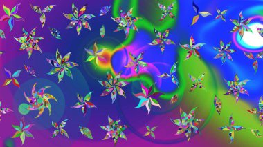 Mavi renklerde. Taslak dekoratif arka plan, çiçek mandala. Raster illüstrasyonu. Çiçek..