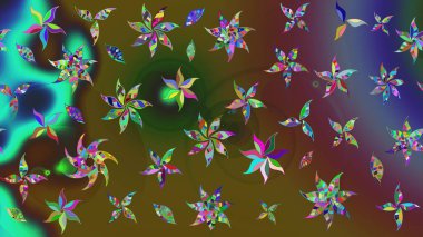 Küçük çiçekteki sevimli çiçek deseni. Varicologreen Raster çizimi. Birçok yeşil soyut çiçekli tropikal çizim deseni.