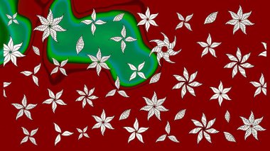 Raster Floral Illustration, Asyalı tekstil. Kırmızı renkli etnik çiçeklerle zarif bir eskiz şekli..