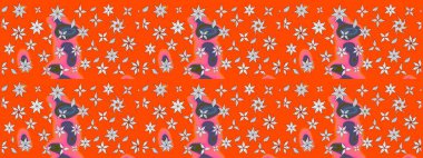 Çiçekli eskiz arkaplanı. Çocuk stili. Renkli Bahar Teması eskiz kalıbı. Düz Çiçek Elementleri Tasarımı.