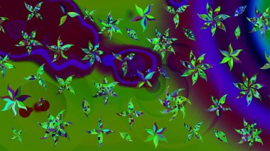 Gömlek baskısı için çiçek boyası. Yeşil renkli çiçekler. Çiçek eskiz kalıbı geçmişi.